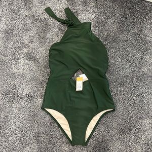 Kona Sol Women's  Coverage One Piece Swimsuit, L (12-14) Olive Green, NWT